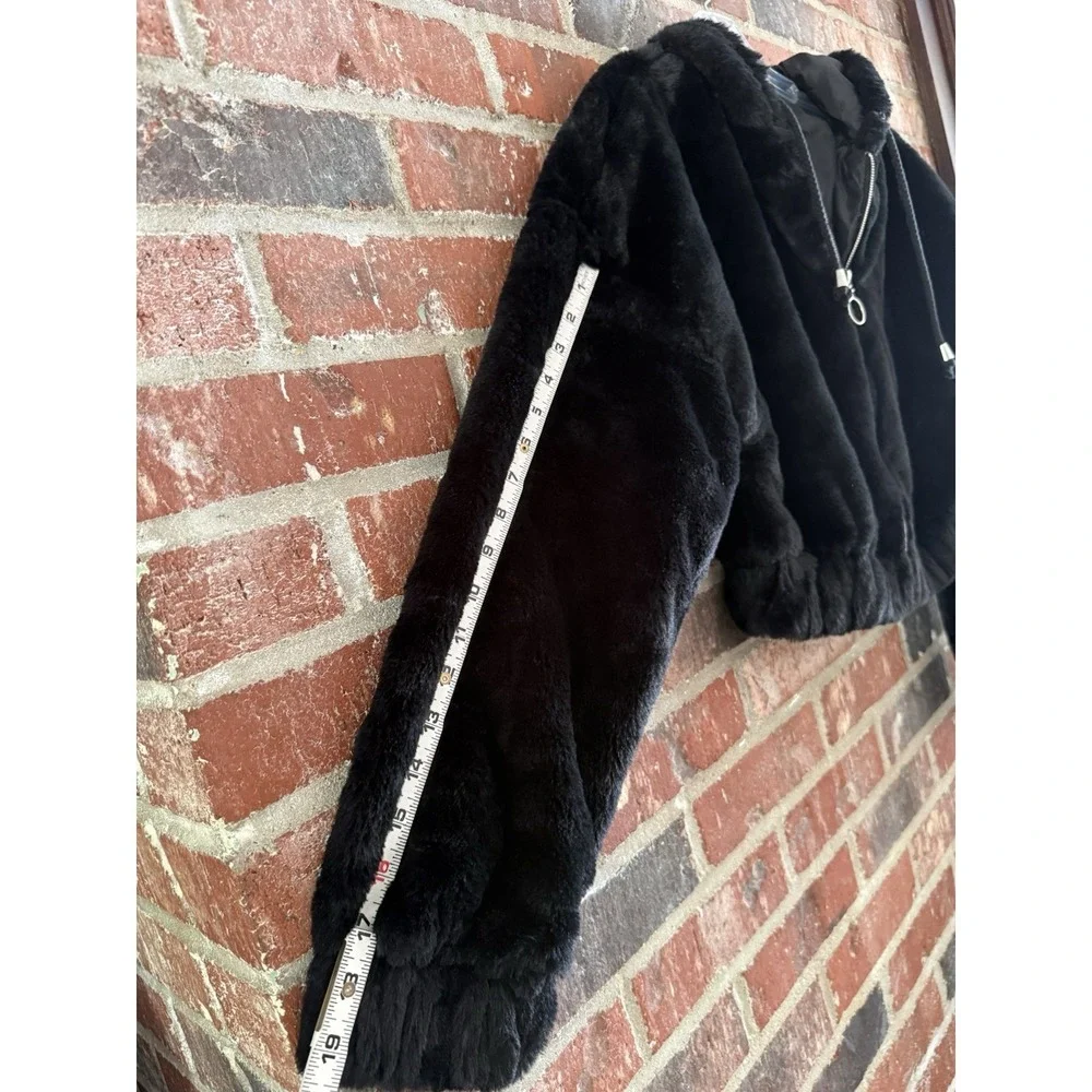 Fashion Nova‎ Womens Faux Fur Velvet Oversized Bomber Zip Jacket Black Medium